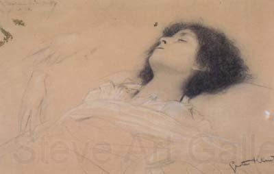 Gustav Klimt Upper Part of a Recumbent Girl,from the Right,and Two Studies of Hands (mk20) Spain oil painting art
